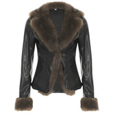 Fur Trim Faux Leather Motorcycle Jacket